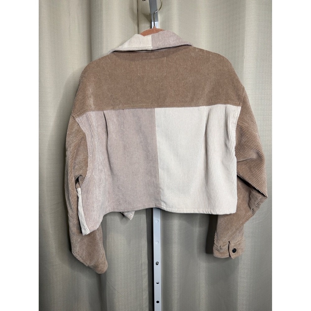 Reserve Fairfax Colorblock Cropped Corduroy Jacket Tan Beige BT14224 Large - Picture 3 of 4